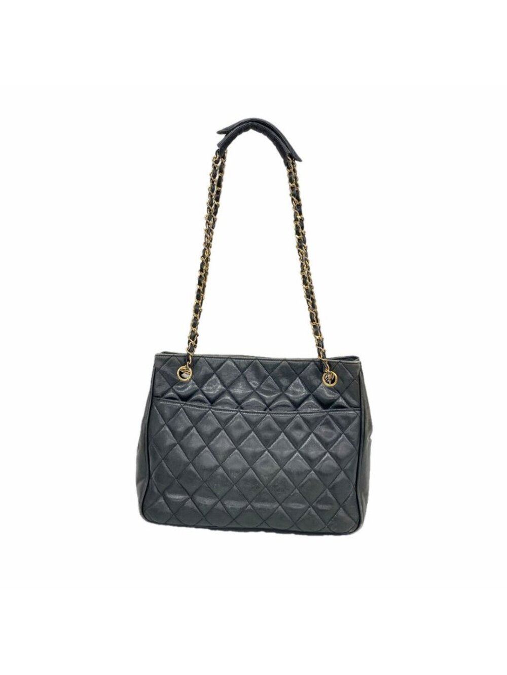 Chanel Chain Tote Bag Quilted Lambskin Black Gold